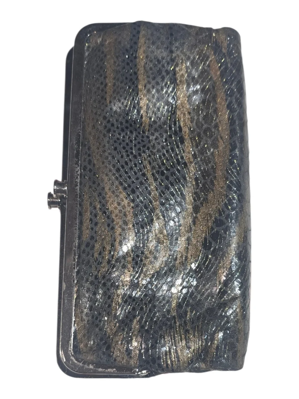 Hobo Snakeskin Patterned Lauren Leather Double Frame Clutch